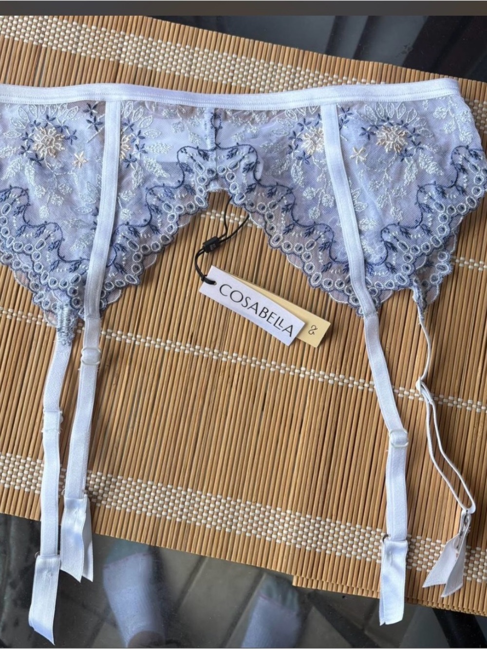 Cosabella Something Blue Floral Lace Bridal  Garter Belt M/L NWT